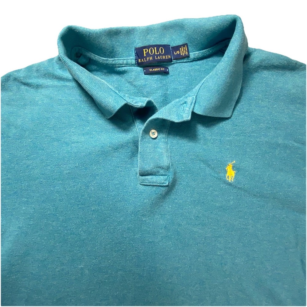 Ralph Lauren Polo Shirt Mens Large Blue Teal Golf Pony Casual Preppy Cotton Soft